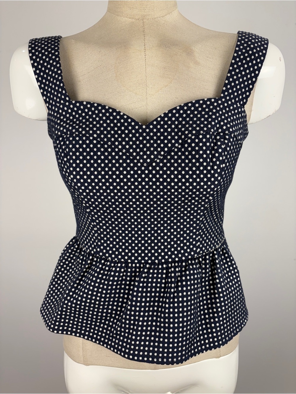 GUESS Nadine Navy Blue Polka Dot Sweetheart Peplum Bustier Corset Top S